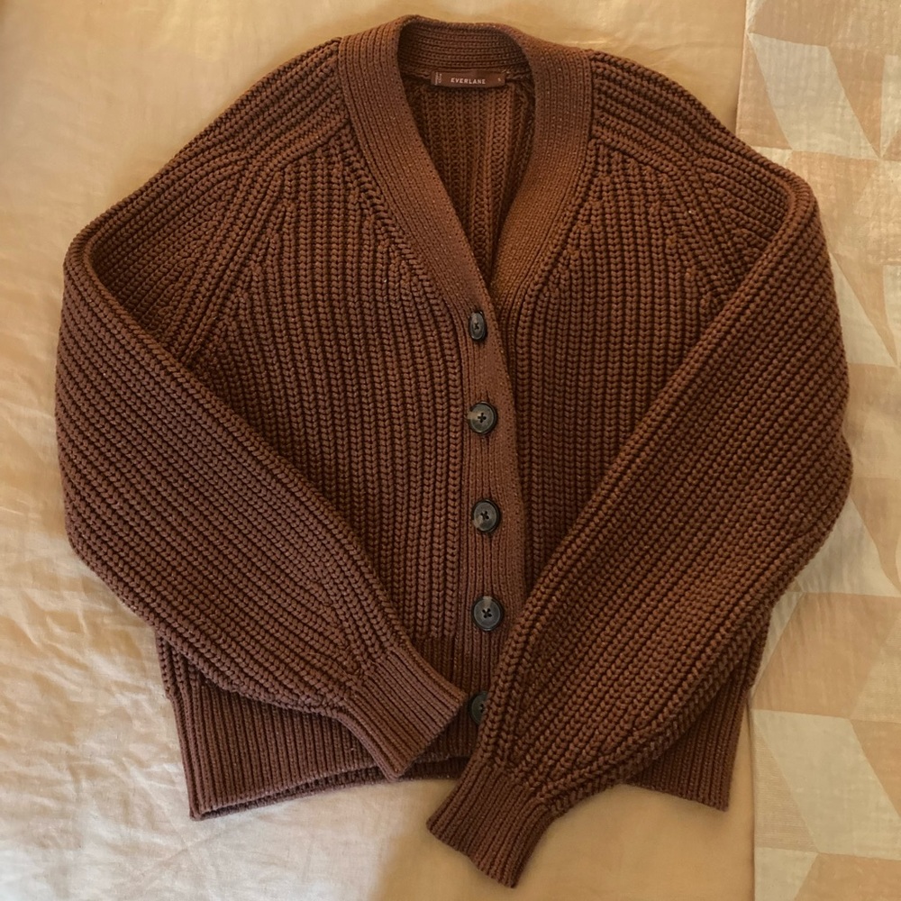 Cocoa Brown Hand-Dyed Everlane Texture Cotton Cardigan